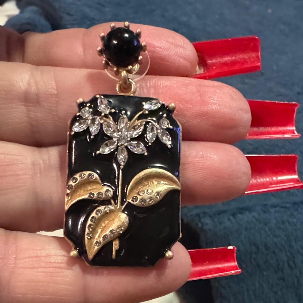 Black And Gold Floral Earrings